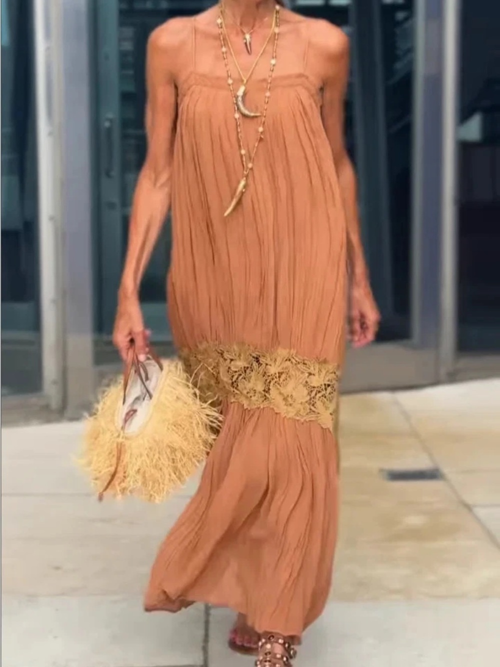 Zara Brown Maxi Dress with Lace Band